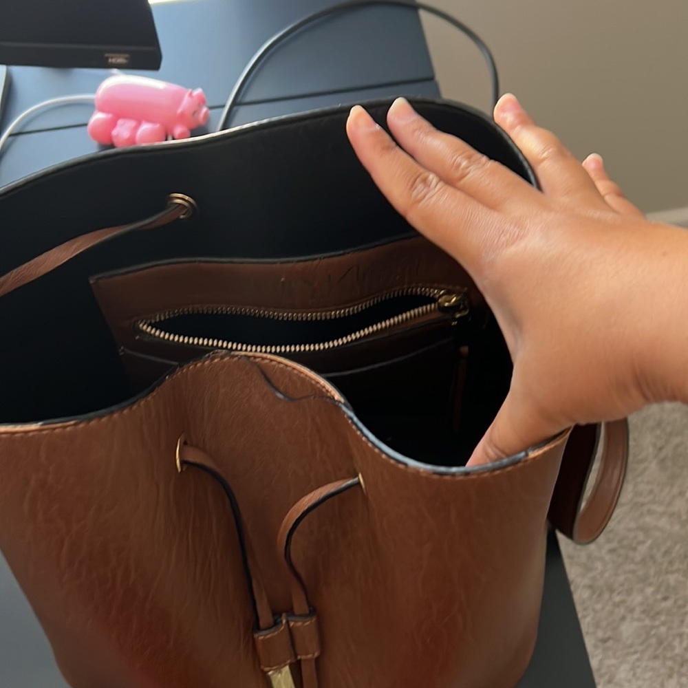 Calvin Klein Brown Faux Leather Bucket Bag - Picture 4 of 7